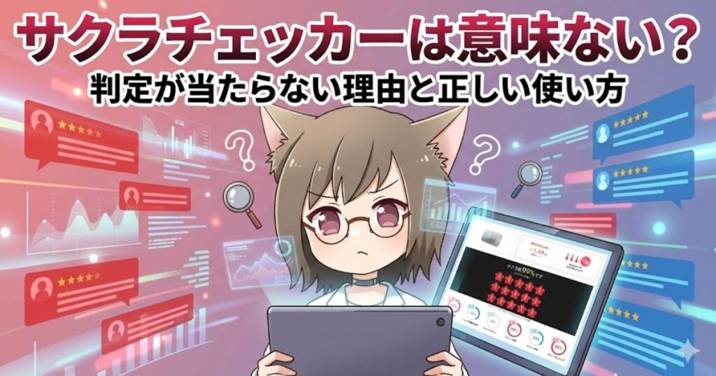 サクラチェッカーの機能について紹介している女性