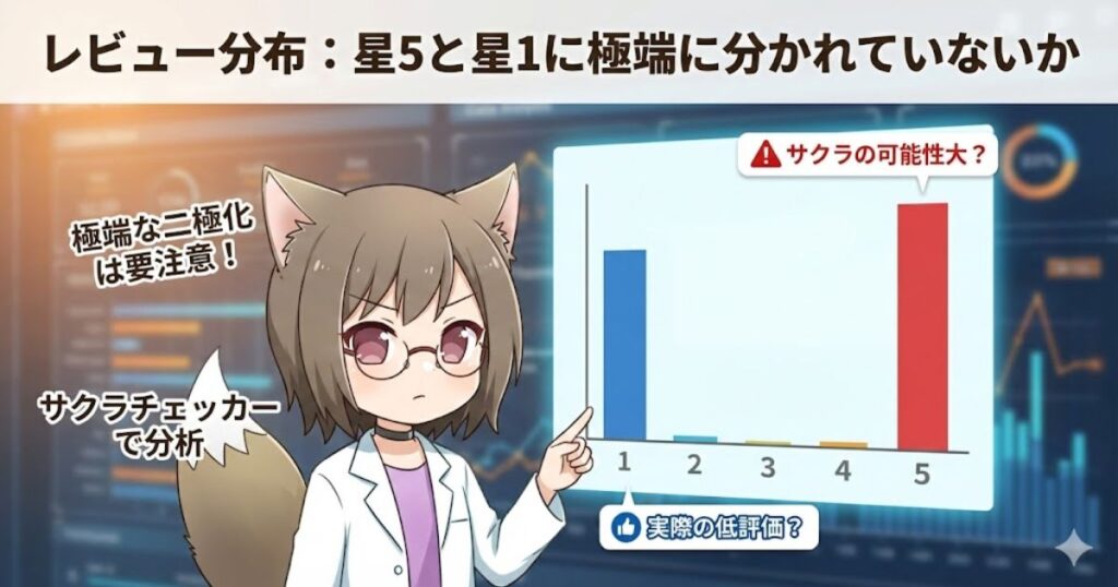 レビュー分布で星5と星1に極端に分かれている