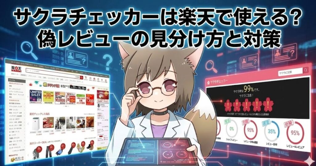 サクラチェッカーは楽天市場で使えるのか解説している女性