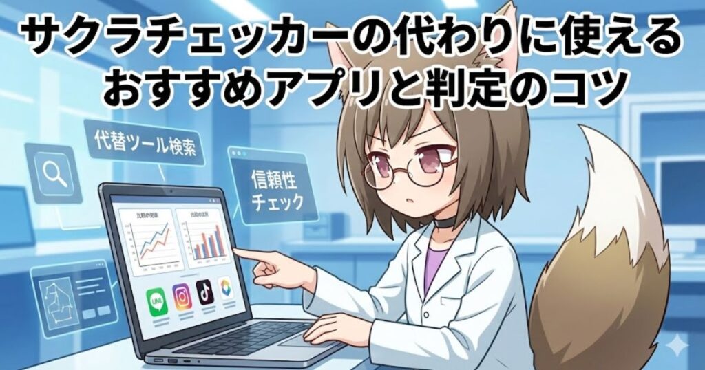 サクラチェッカーの代わりのツールを紹介している女性