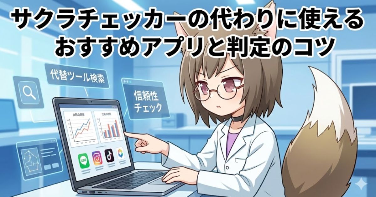 サクラチェッカーの代わりのツールを紹介している女性